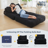 MAXYOYO Folding Sofa Bed, Convertible Sleeper Chair with Pillow Foldable Mattress with Back Support, Portable Fold Out Sofa Couch Fuzzy Fabric Comfy Floor Sofa Lounge for Living Room Apartment, Black MAXYOYO