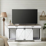 EDYO LIVING 72.5" Large Dog Crate Furniture for 2 Dogs, Wooden Dog Kennel with Drawers, Divider, Sliding Barn Door, Water Resistant Indoor Furniture Style Double Dog Crates, White EDYO LIVING