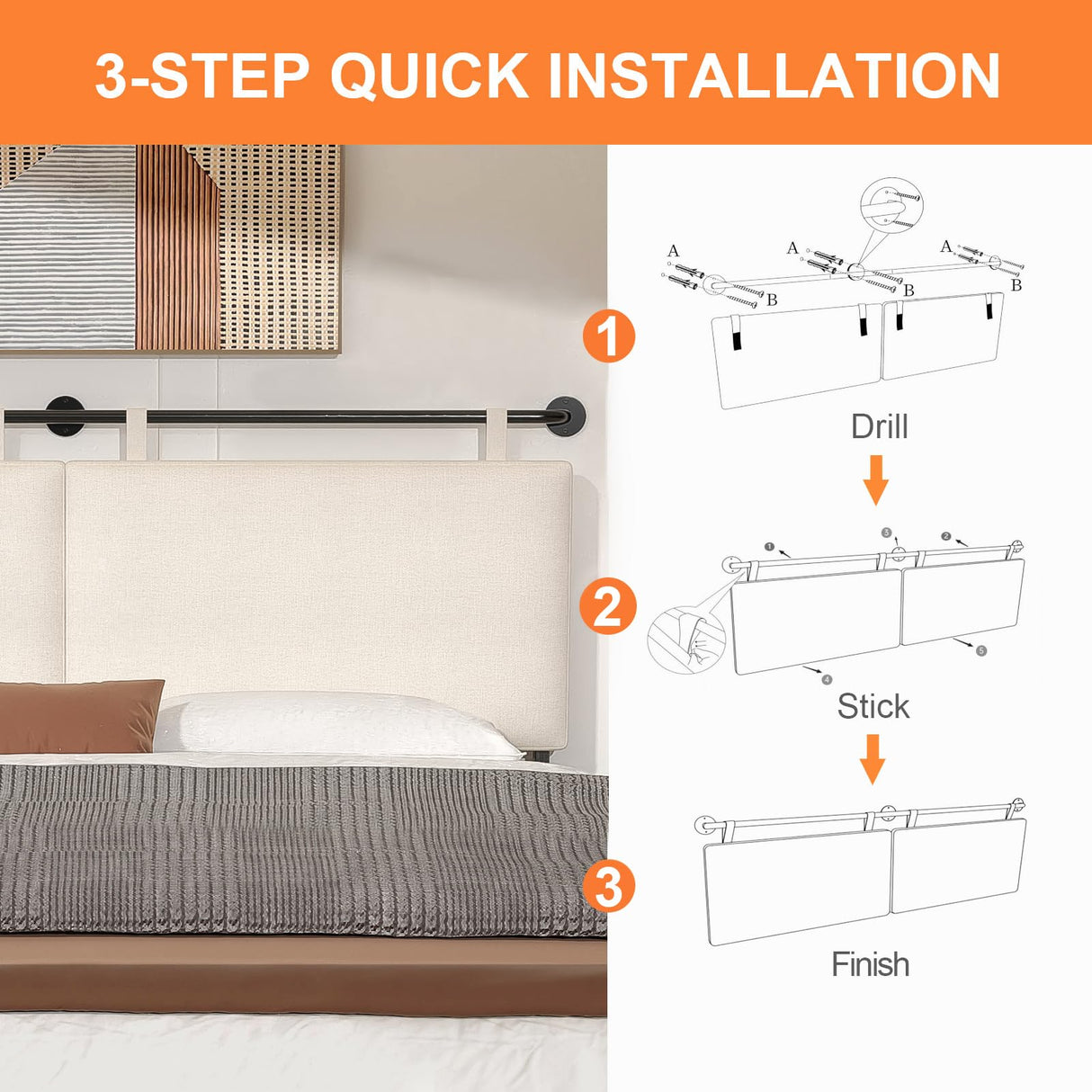 BSHOMGI King Headboard, Wall Mounted Headboards for Bed with Linen Upholstery Hanging Headboard for Bedroom Thanksgiving Day, Christmas for Family(Beige, King) BSHOMGI