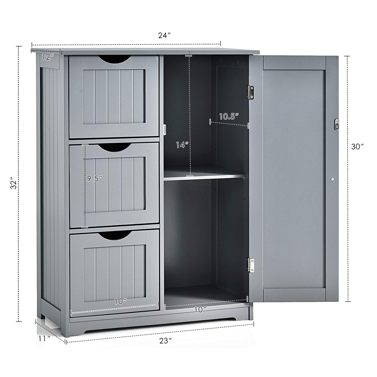 Giantex Bathroom Floor Cabinet, Wooden Storage Cabinet with 1 Door & 3 Drawer, Free Standing Entryway Cupboard, Spacesaver Cabinet Giantex