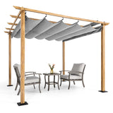 HAPPATIO 10' X 10' Pergola Retractable Pergola Canopy for Backyard, Garden, Patio; Woodgrain-Look Aluminum Pergola with Retractable Pergola Canopy, Includes Anchors and Expansion Screws (Grey) HAPPATIO
