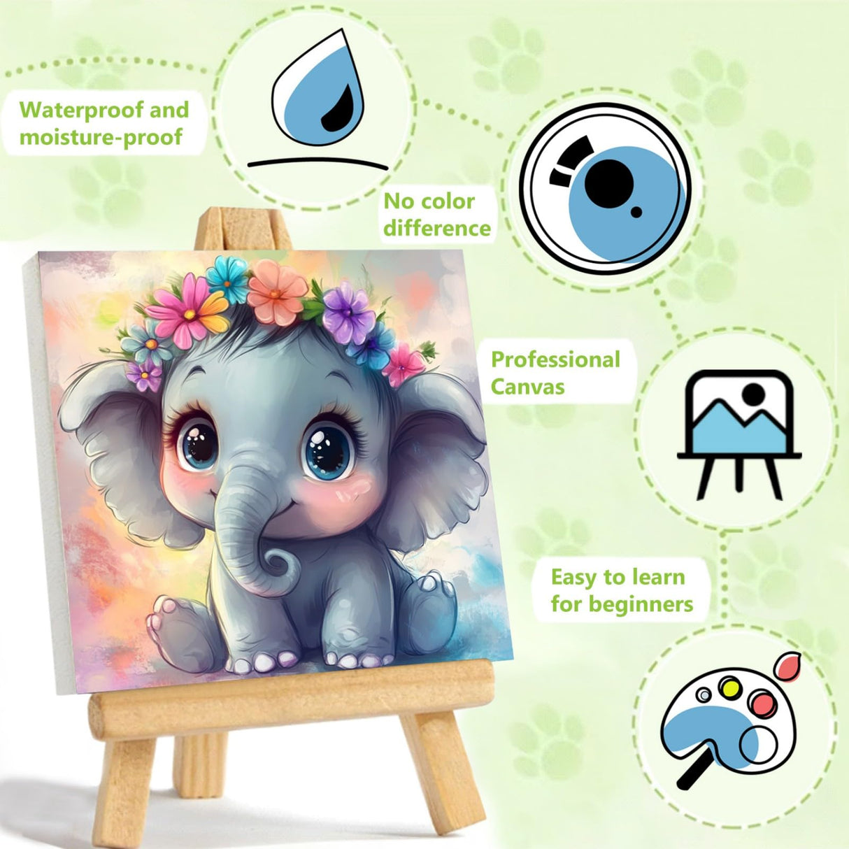 Reivworl Paint by Numbers Kit for Kids with Frame and Easel, Elephant Paint by Number Kids Age 5-8-12, Paint by Numbers Gifts and Home Decor (8X8 Inch) Reivworl