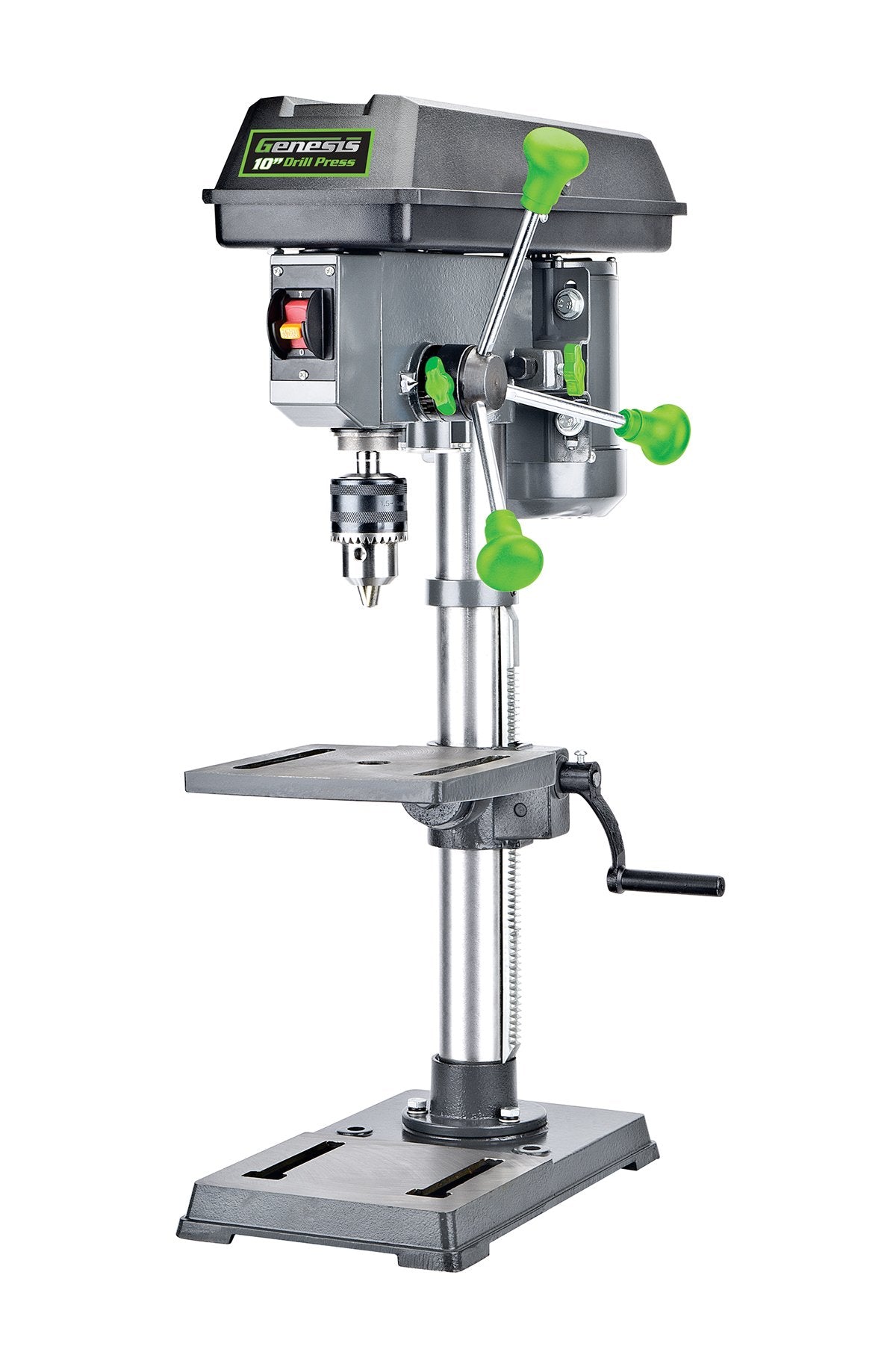 Genesis GDP1005A 10" 5-Speed 4.1 Amp Drill Press with 5/8" Chuck, Integrated LED Work Light, and Table that Rotates 360° and Tilts 0-45° Genesis