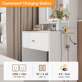 Vabches Make Up Vanity Desk with Mirror and Lights, White Vanity Table Set with Charger Station,Girls Small Vanity and Storage Chair Vabches