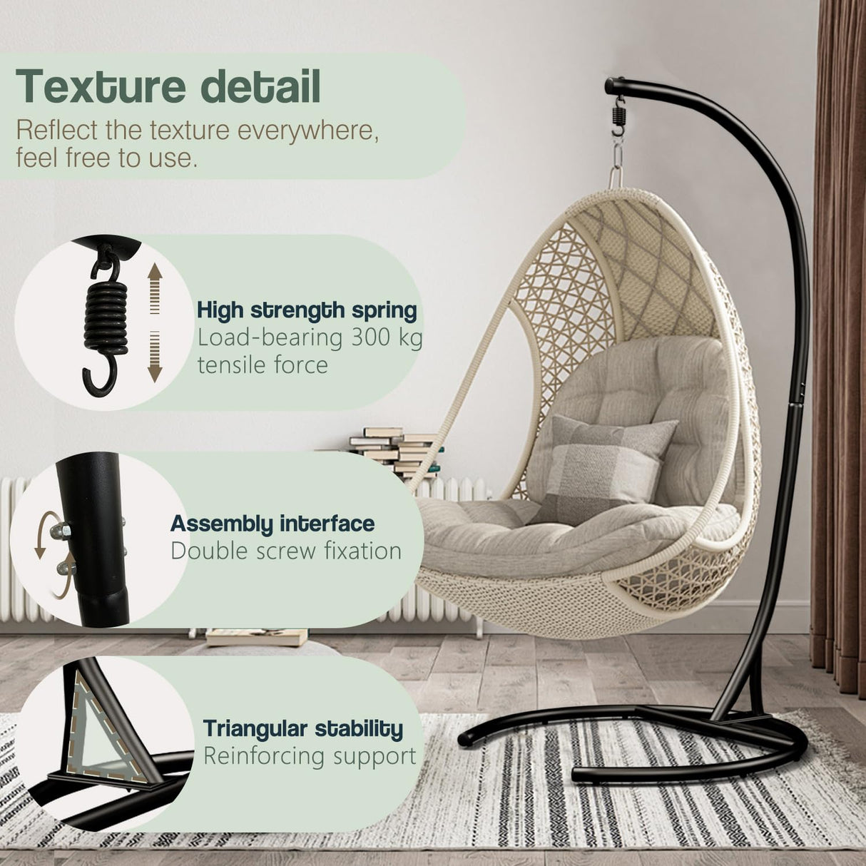 Hammock Stand Only Max 300lbs Hammock Chair Stand Only Heavy Duty Hanging Chair Stand Only 360 Degree Rotation C Stand Frame for Egg Chair Indoor Outdoor Porch Swing, Black YEEFY