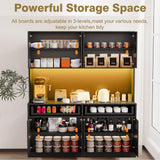 71" Tall Pantry Cabinet, 47" Wide Kitchen Pantry Storage Cabinet with LED Light & Outlet, Kitchen Hutch with Microwave Shelf, Door Shelves & Drawer & Adjustable Shelves, for Dining Room Hlivelood