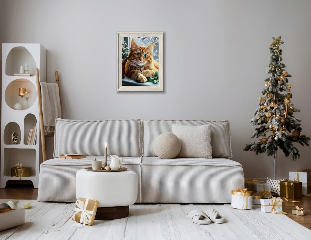 Winter 5D Diamond Art Kits for Adults Beginners,Cat DIY Full Round Drill Diamond Painting Kits,Animal Paint by Diamonds Dots Gem Art Easy,Home Wall Decor 12X16 Inch Acelii