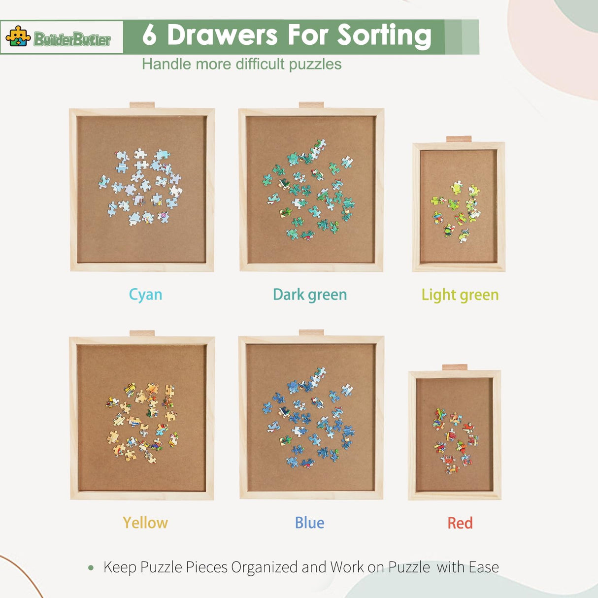 BuilderButler 1500 Pieces Rotating Puzzle Board with 6 Drawers,26"x35" Portable Wooden Jigsaw Puzzle Board with Lazy Susan Spinning Cover for Adults BuilderButler