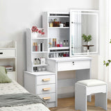 WIIS' IDEA Vanity Desk with Lights,Makeup Vanity with Mirror,Small Vanity with 4 Drawers&Storage Shelves,Vanity Desk with LED Lights,Extra Large Sliding Mirror,3 Lighting Modes,Brightness Adjustable WIIS' IDEA