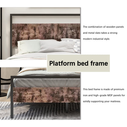 Modern Industrial King Size Bed Frame with Rustic Wooden Headboard & Footboard by alazyhome