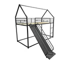 PVWIIK Twin Size House Bunk Bed with Slide & Ladder for Girls/Boys/Teens,Heavy Duty House Bunk Bed Frame w/Metal Slat Support,No Box Spring Needed,Black PVWIIK