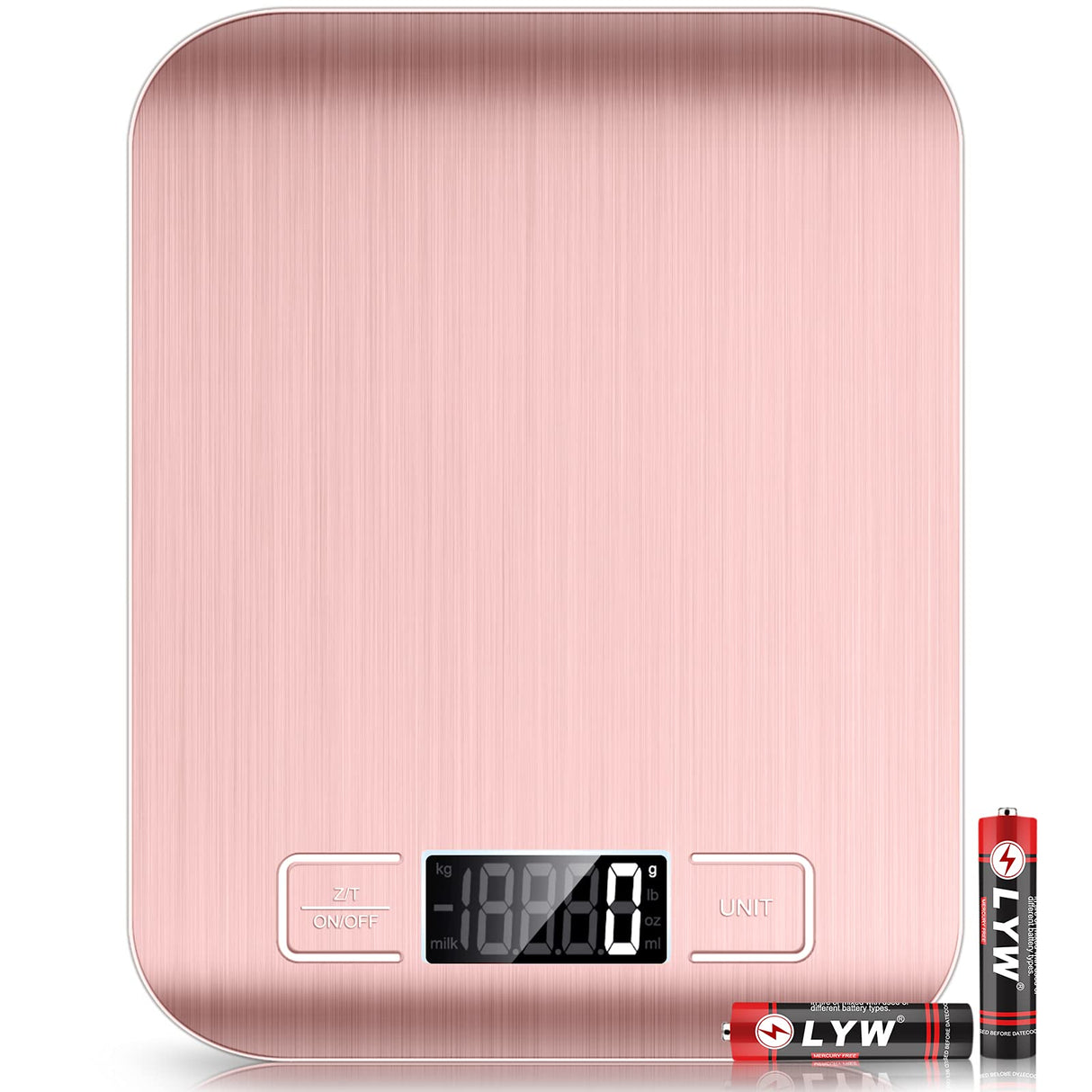 Mik-Nana Food Scale Pink, 10kg/22lb Digital Kitchen Scale Weight Grams and Oz for Baking and Cooking, 1g/0.1oz Precise Graduation, Easy Clean Stainless Steel Mik-Nana