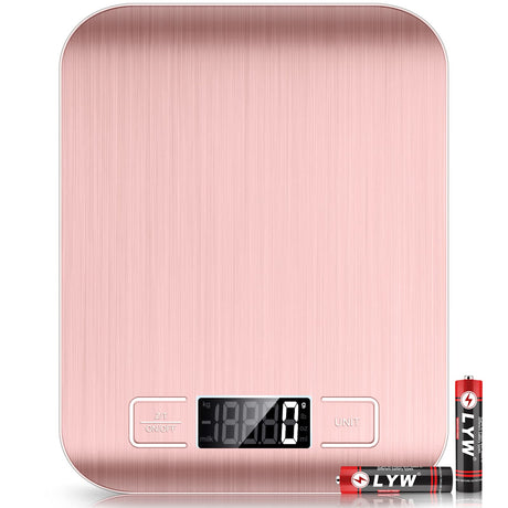 Mik-Nana Food Scale Pink, 10kg/22lb Digital Kitchen Scale Weight Grams and Oz for Baking and Cooking, 1g/0.1oz Precise Graduation, Easy Clean Stainless Steel Mik-Nana