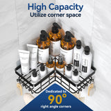 YASONIC Corner Adhesive Shower Caddy, with Soap Holder and 12 Hooks, Rustproof Stainless Steel Bathroom Organizer, No Drilling Wall Mounted Rack, Black, 3-Pack YASONIC