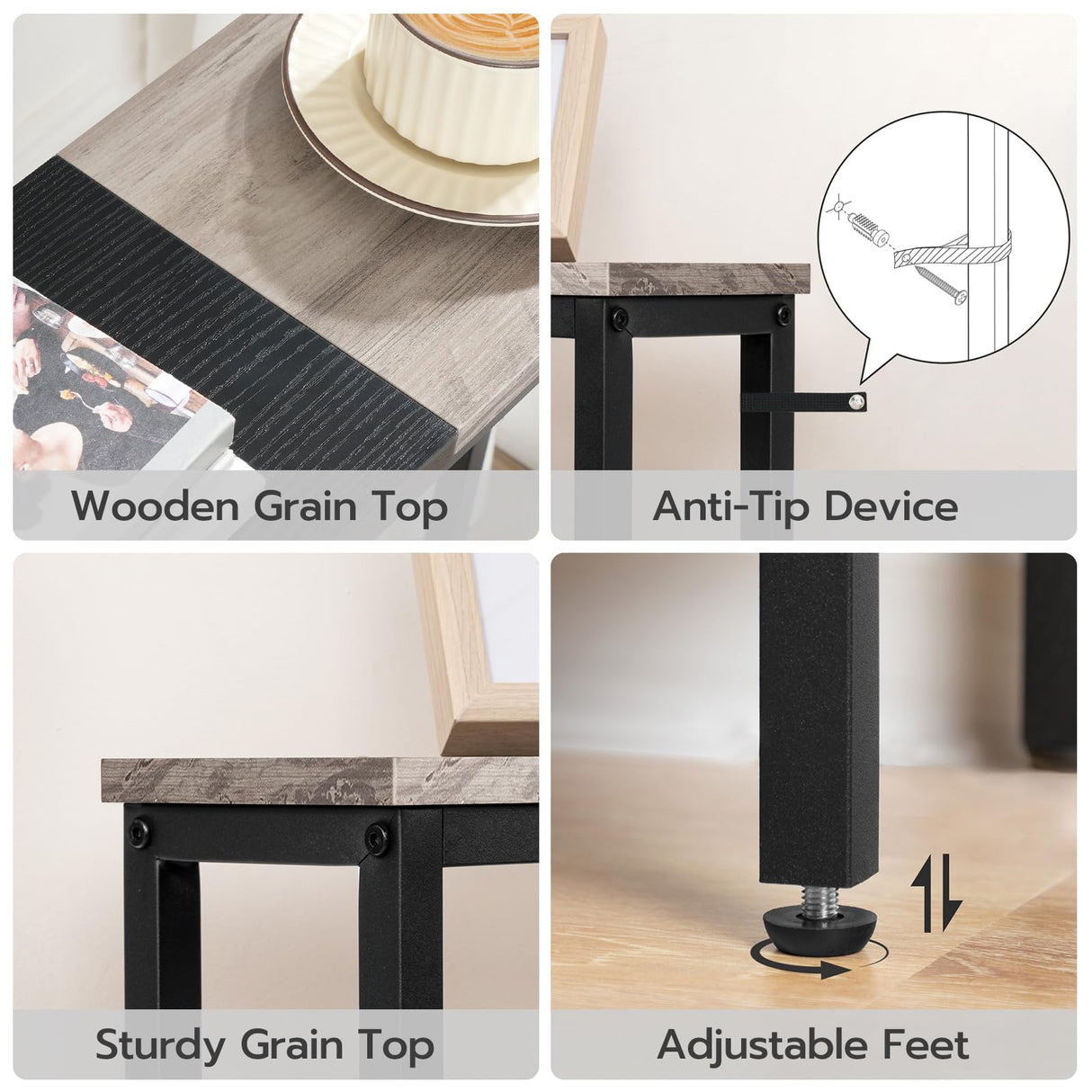 HOOBRO Narrow Console Table with Power Outlets, 44.9-Inch Sofa Table, Slim Behind Couch Table, Entryway Display Shelf, for Living Room, Foyer, Hallway, Greige and Black BG114UXG01 HOOBRO