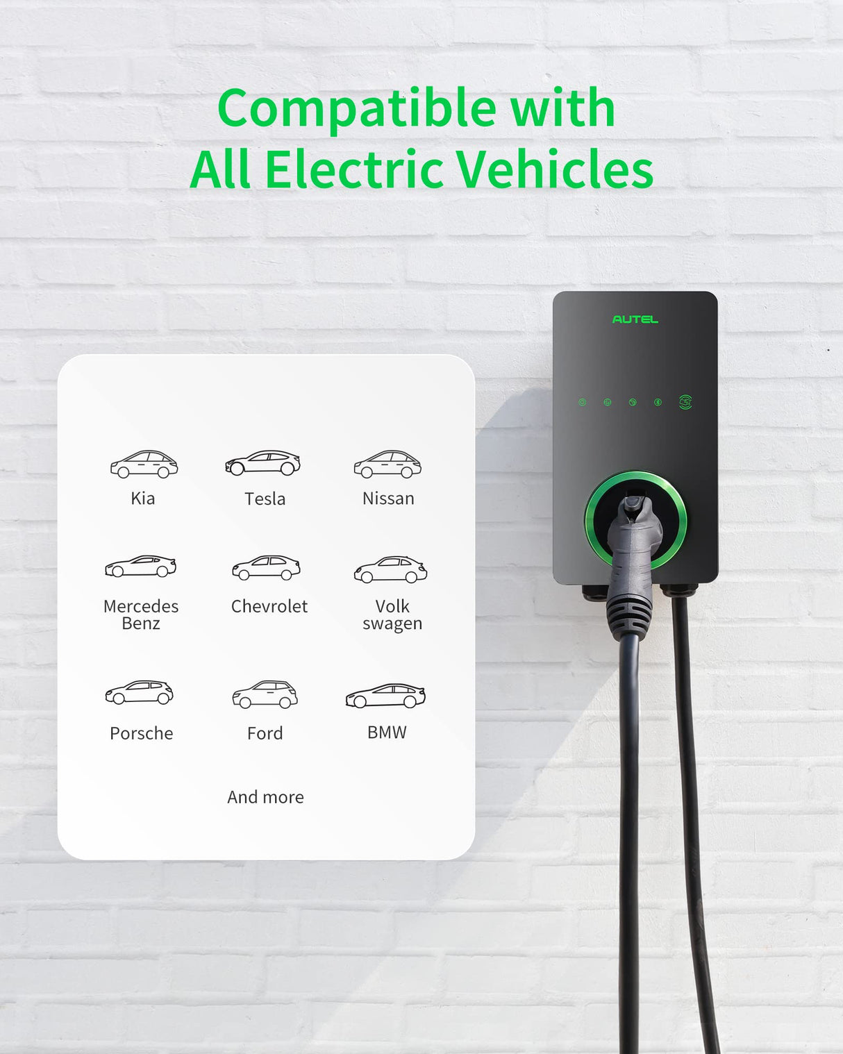 Autel Home Level 2 EV Charger up to 50Amp, 240V, Indoor/Outdoor Car Charging Station, Wi-Fi and Bluetooth Enabled EVSE, Flexible 25-Foot Cable,Hardwired, Dark Gray Autel