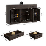 HOSTACK Buffet Cabinet with Drawers, 55" Large Sideboard Buffet Storage Cabinet with Shelves & 4 Doors, Modern Farmhouse Coffee Bar Cabinet Wood Buffet Table for Kitchen, Dining Room, Dark Brown HOSTACK