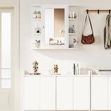 Shintenchi Bathroom Wall Cabinet with Mirror, Mounted Medicine Cabinets with 4 Internal and 6 Open Shelves, Mirrored Door Over The Toilet Storage, Solid White Shintenchi
