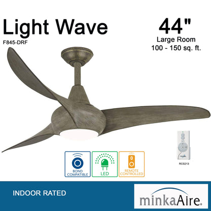 MINKA-AIRE F845-DRF Light Wave 44" Ceiling Fan with LED Light and Remote Control in Driftwood Finish