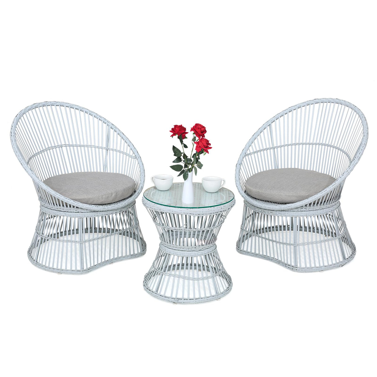 Athena Collection Outdoor Patio Furniture Set Wicker Bistro Set, 3 Piece Conversation Set All-Weather PE Rattan Chairs with Seat Cushions & Glass Table for Porch, Backyard, Beige Athena Collection