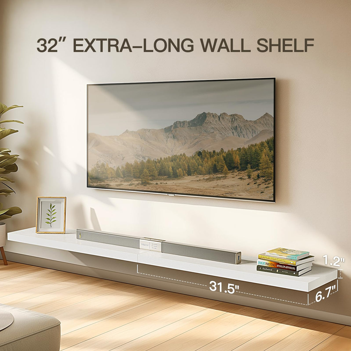 AMADA HOMEFURNISHING Floating Shelves, 32″ Large Wall Mounted Shelves for Bathroom, Bedroom, Living Room, Kitchen, Office, Hanging Shelf for Wall Décor Storage, Set of 2, White AMADA HOMEFURNISHING