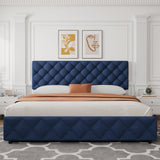 IDEALHOUSE King Size Bed Frame with 4 Storage Drawers and Adjustable Headboard, Linen Upholstered Platform Beds, Diamond Stitched Button Tufted, No Box Spring Needed, Blue IDEALHOUSE