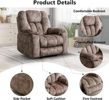CANMOV Manual Reclining Chair-Overstuffed Recliner Chair with Cup Holder Side Pocket Footrest Fabric Recliners for Living Room Bedroom Apricot CANMOV
