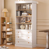 Vyre 71" Tall Farmhouse Bookshelves with Drawers, Large Modular Bookcase with Adjustable Shelves, Storage Cabinet for Living Room, Kitchen, Home Office, White Vyre