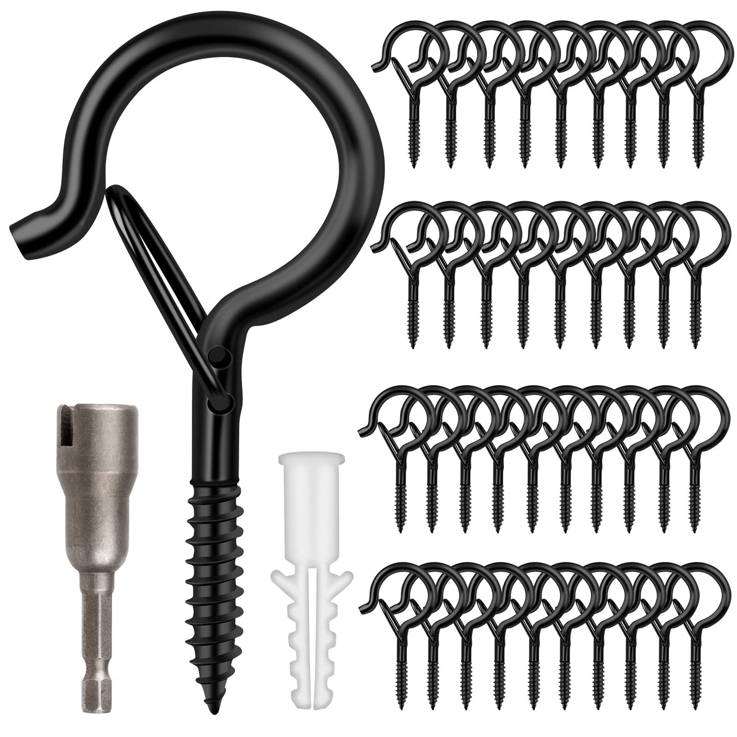 100 Pack Screw-in Hooks for Outdoor String Lights, Q Hangers String Light Hooks Outdoor for Outside, Swivel Hanging Basket Patio Light Hooks with Safe Buckle Screw in Eye Planter Hook for Wall Ceiling