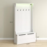 HOMCOM 3-In-1 Hall Tree with LED Lights and Shoe Storage, Standing Coat Rack with Shoe Bench, Entryway Furniture with Five Hooks, White HOMCOM