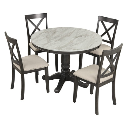 Kitchen Dining Table Set for 4, 5 Pieces Dining Table and Chairs Set for 4 Persons, Kitchen Room Solid Wood Table with 4 Chairs - WoodArtSupply