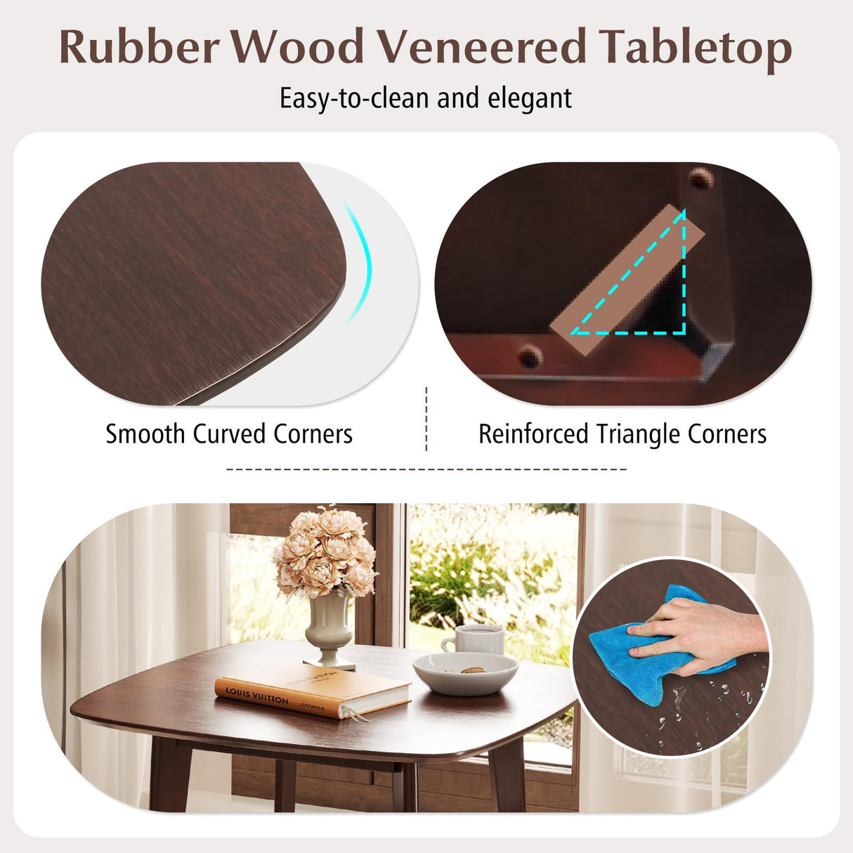 Giantex 3-Piece Dining Table Set for 2, Wooden Square Kitchen Table and 2 Chairs with Padded Seat, Ladder Back, Space-Saving Dinette Set for Small Spaces, Living Room, Dining Room Giantex