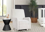 Delta Children Nest Nursery Swivel Recliner - Fabric is GREENGUARD Gold Certified and Oeko-TEX Standard 100 - Upholstered in a Unique Chenille Yarn for Blanket Like Softness, Oyster