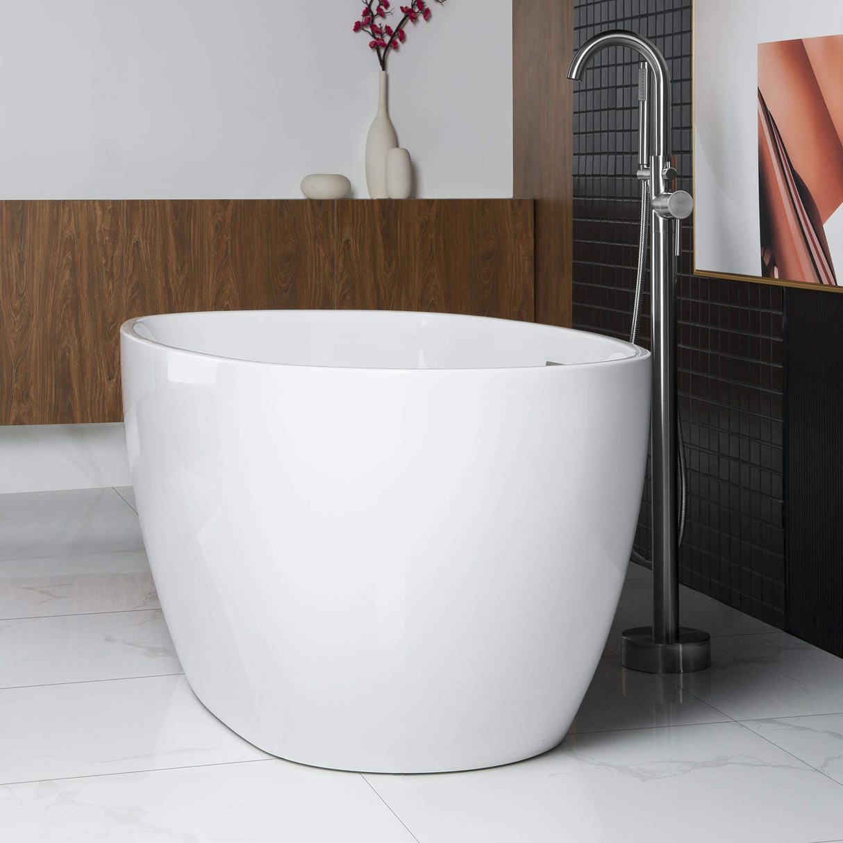 WOODBRIDGE 59" Acrylic Freestanding Bathtub Contemporary Soaking Tub, White Acrylic (Chrome Drain/Overflow),BTA1518 -C-Drain &O WOODBRIDGE