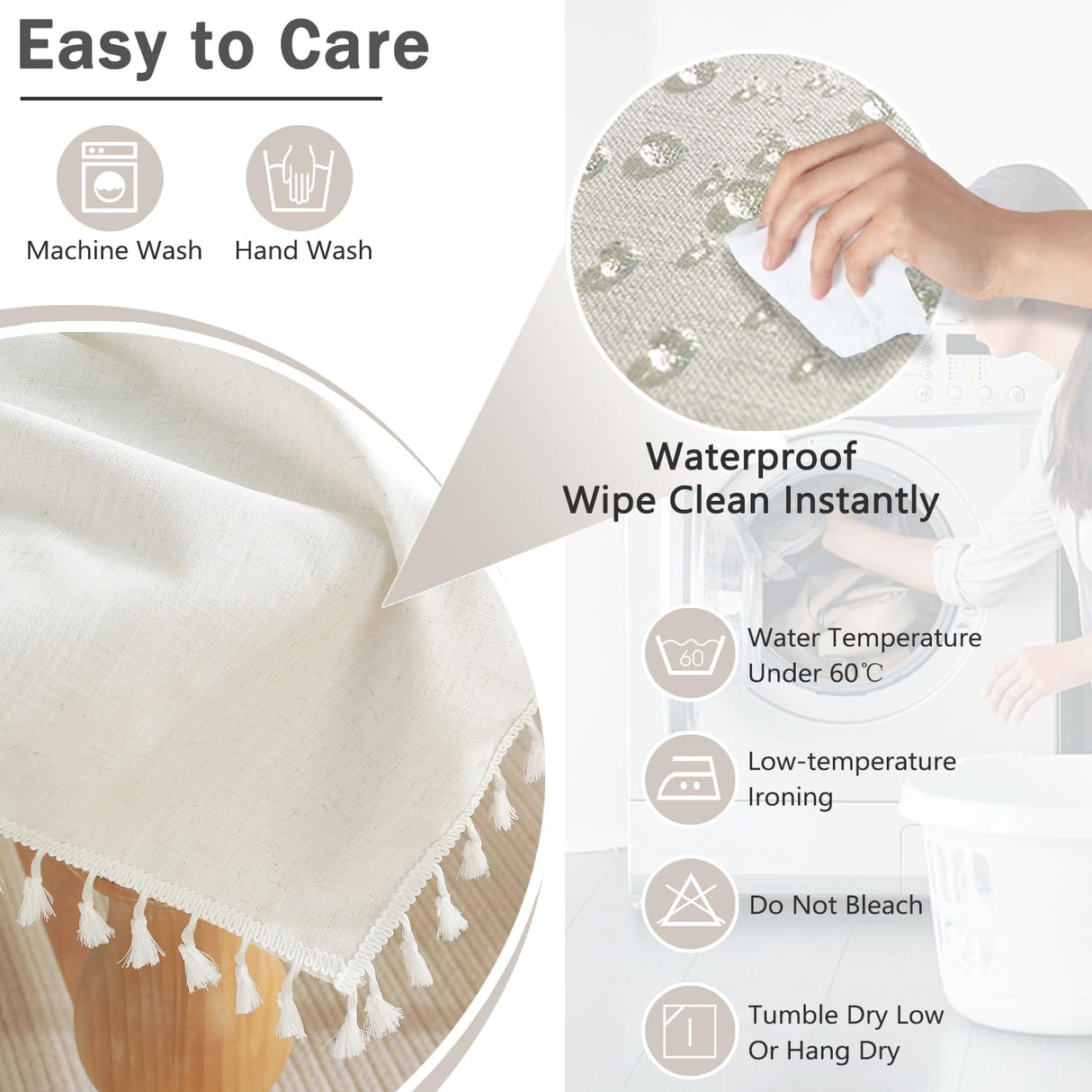 JIALE Table Cloth Rectangle Table, Heavy Duty Cotton Linen Waterproof Tablecloths Farmhouse Tablecloth, Soft and Wrinkle Free Table Cover with Tassels, Square, 55''x55'', 4 Seats JIALE