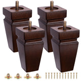 Square Wood Furniture Legs Set of 4 - Wooden Replacement Feet for Couch, Bed, Bench, Dresser, Rubber Wood Parts for Table, Sofa, Wooden Legs Chairs Complete with Installation Hardware (Brown, 5 inch) Texphw
