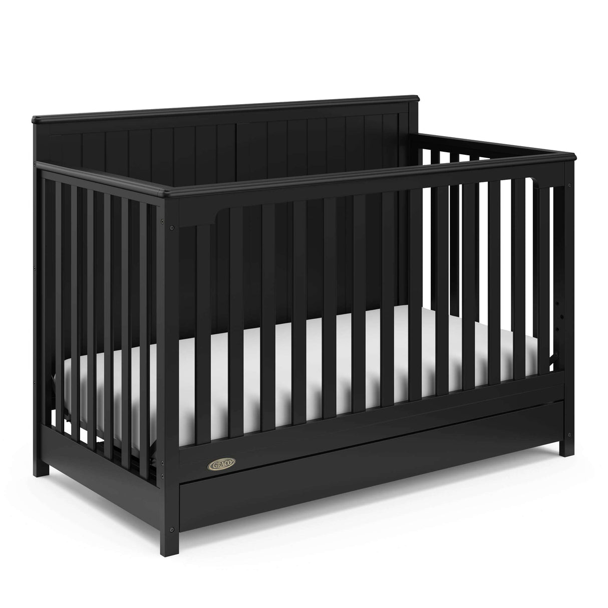 Graco Hadley 5-in-1 Convertible Crib with Drawer (Black) – Combo, Includes Full-Size Nursery Storage, Converts from Baby Crib to Toddler Bed, Daybed Graco