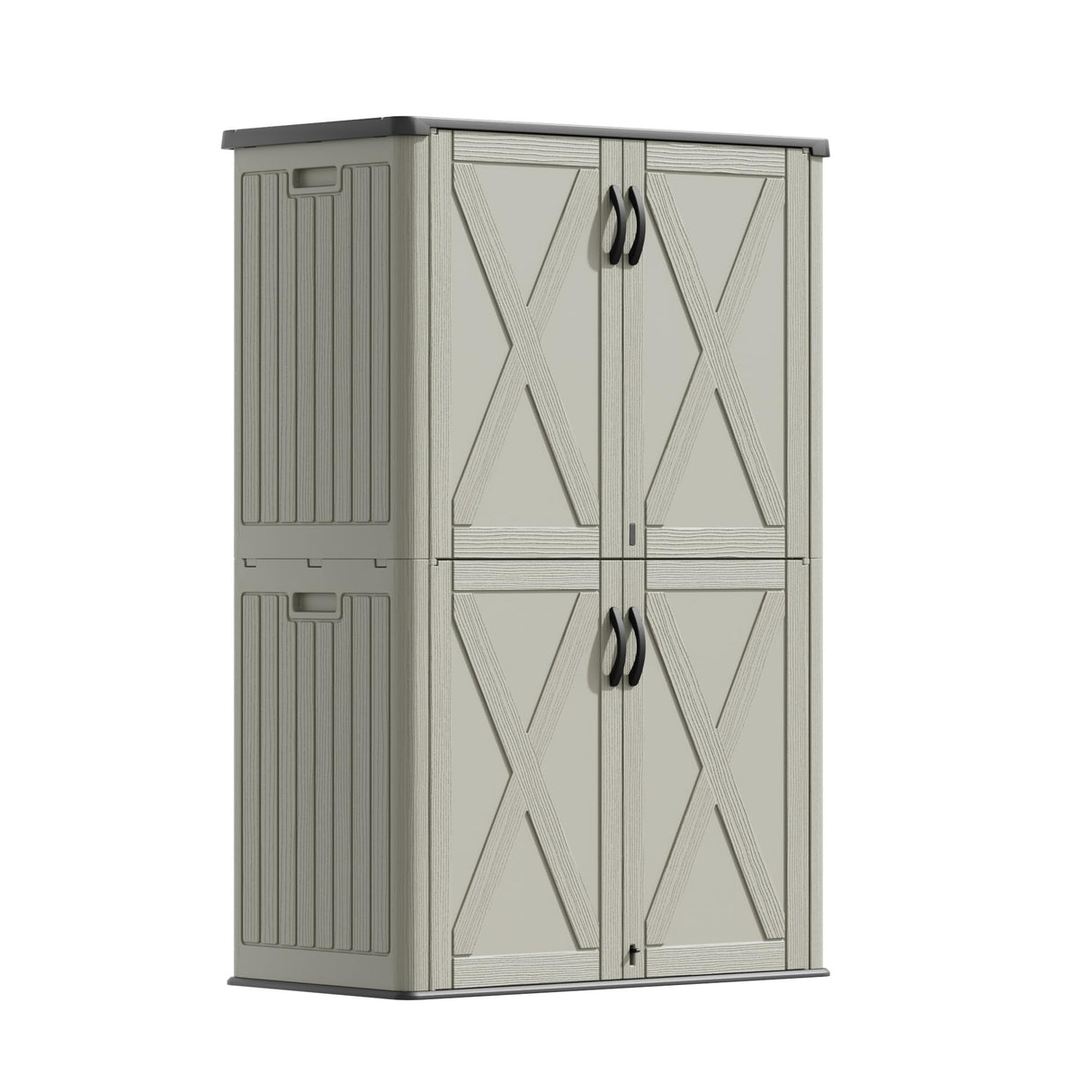 Devoko 50 cu.ft Outdoor Storage Cabinet - Vertical Resin Storage Shed - Holds Patio Furniture, Pool Toys, Garden Tools (Beige) Shelf Not Included Devoko