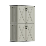 Devoko 50 cu.ft Outdoor Storage Cabinet - Vertical Resin Storage Shed - Holds Patio Furniture, Pool Toys, Garden Tools (Beige) Shelf Not Included Devoko