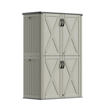 Devoko 50 cu.ft Outdoor Storage Cabinet - Vertical Resin Storage Shed - Holds Patio Furniture, Pool Toys, Garden Tools (Beige) Shelf Not Included Devoko
