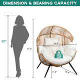 Shintenchi Wicker Egg Chair Outdoor Rattan Patio Chair with Cushion,Oversized Patio Lounge Chairs with Cushion Egg Basket Chair, Egg Seat for Indoor Living Room Bedroom Outside Patio Backyard Balcony Shintenchi