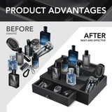 Cologne Stand Organizer for Men, 3 Tier Cologne Display Shelf with Velvet Lining Drawer and Compartments for Watch, Jewelry, Perfume Display Risers for Cologne, Great Gift for Father Zecela