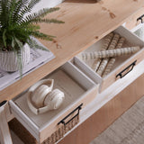 RUSTOWN Farmhouse Console Table with 4 Drawer, 60" Long Rustic Entryway Table with Open Storage Shelves and Handmade Metal Handle, Narrow Foyer Sofa Table for Living Room, Entryway, Hallway(White) RUSTOWN