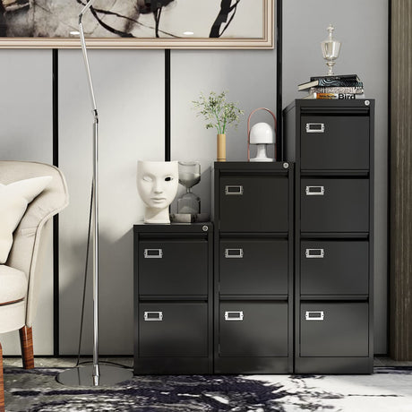 Yizosh 4 Drawer Black File Cabinet with Lock, Filing Cabinets for Home Office, Metal Locking Office File Storage Cabinets with Drawers, Vertical Small Filing Cabinet Organizer for Legal/A4 Yizosh