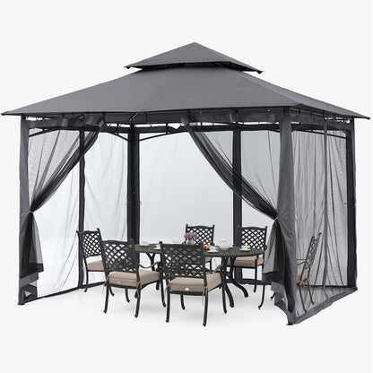 ABCCANOPY Gazebos for Patios 10x10 - Outdoor Steel Frame Gazebo with Mosquito Netting for Lawn Backyard Garden Deck (Dark Gray)