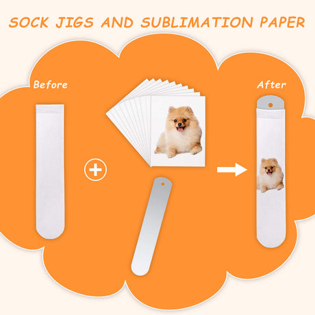 2 Pieces Metal Straight Sock Sublimation Jigs with 10 Sheets Heat Transfer Paper Sublimation Crew Sock Jig for Dye Sublimation Heat Press Socks Printing DIY Socks Accessory (17.83 x 3.35 Inches) Hotop