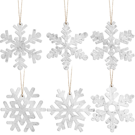 Oudain 6 Pieces Metal Snowflake Ornaments Christmas Galvanized Snowflake Hanging Ornament Farmhouse Snowflake Tree Hanging Decoration for Xmas Winter Party Decor, 5.12 Inch, Silver Oudain
