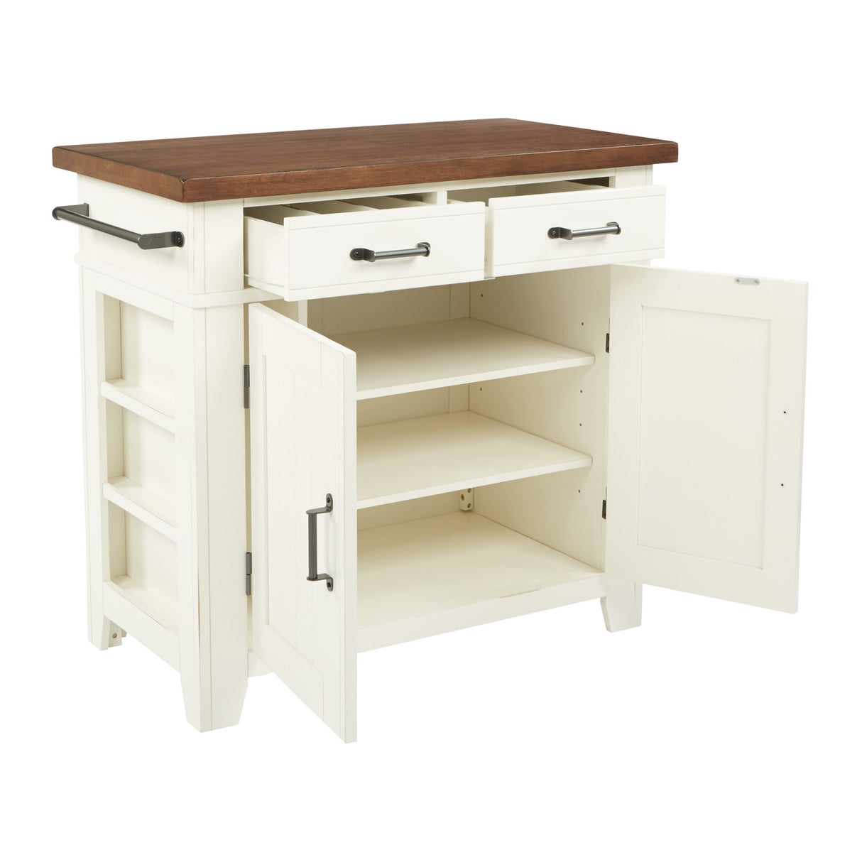 INSPIRED by Bassett OSP Home Furnishings Urban Farmhouse Kitchen Island with Vintage Oak Solid Hardwood Top, Distressed White Finish OSP Home Furnishings