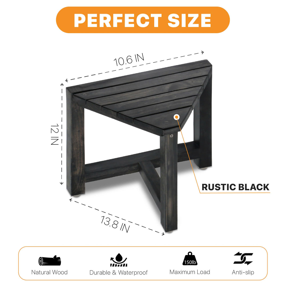 ENKEZI Shower Foot Rest 12 in - Shower Seat for Inside Shower - Shower Bench, Shower Stool for Shaving Legs, Corner Stool Suitable for Small Shower Spaces (Rustic Black) ENKEZI