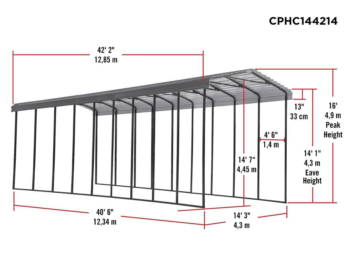 Arrow Carports Galvanized Steel Carport, RV Metal Carport Kit, 14' x 42' x 14', Charcoal Arrow
